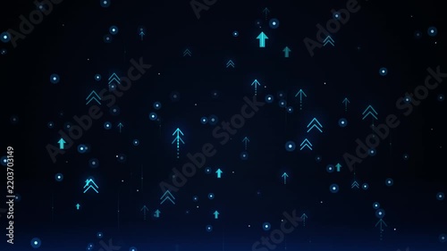 Glowing Cyan Upward Arrows Flowing in Dark Space