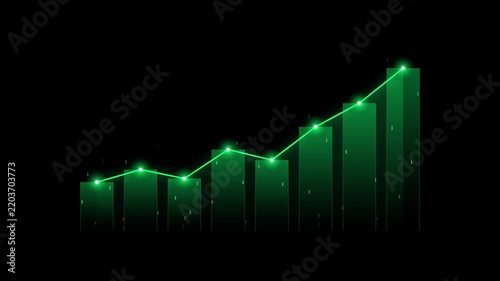 Neon Green Stock Market Bar Chart with Growing Trendline