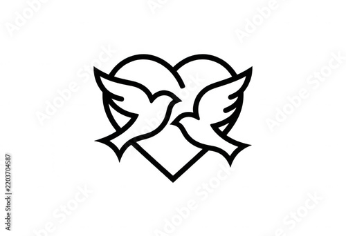 Two Birds in Heart Outline Vector Design Element