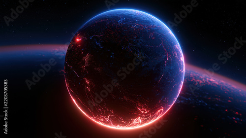 Alien planet dark space lava cracks glowing atmosphere sci-fi apocalyptic dying world cosmic illustration