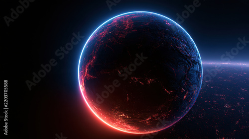 Alien planet dark space lava cracks glowing atmosphere sci-fi apocalyptic dying world cosmic illustration