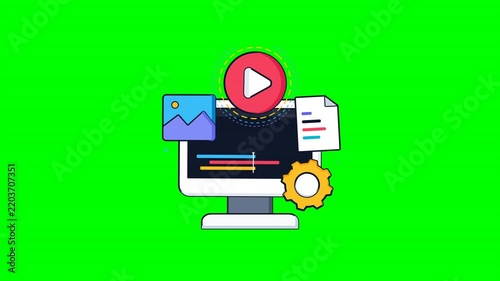 Minimalist Video Editing Workstation Animation in Flat Vector Design