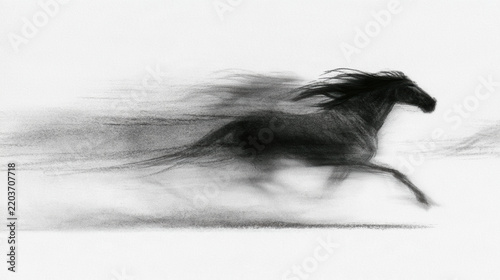 Horse running motion blur black white artistic silhouette dynamic speed monochrome equine animal fine-art