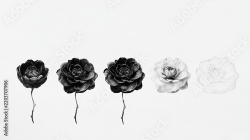 Rose fading illustration gradient black white concept disappearing flower sketch watercolor memory time sequence