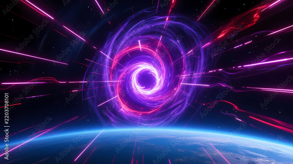 Obraz premium Purple vortex black hole with glowing halo