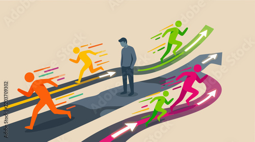 Bild auf Leinwand people racing towards success growth
