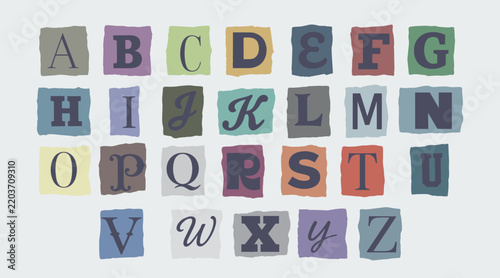 Vintage Colorful Ransom Note Style Alphabet Font Vector Set for Creative Typography Design