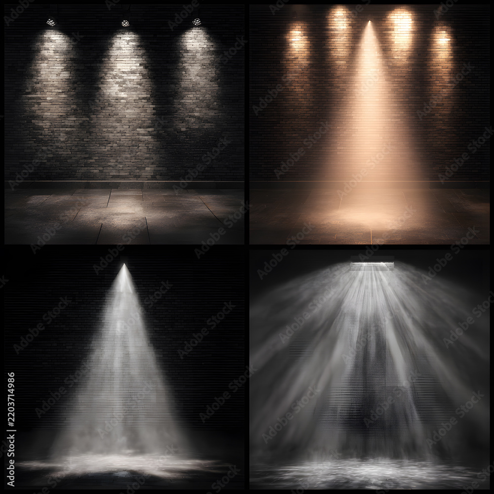 Obraz premium Spotlight on Dark Metallic Wall with Brushed Steel Texture, Abstract Silver Background with Dramatic Blue Light, Motion Blur and Industrial Grunge Design