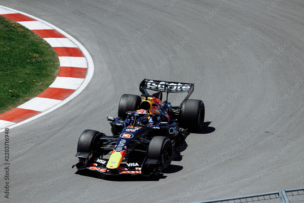 Obraz premium May 24, 2026, Montreal, Canada, Max Verstappen races for Red Bull Racing at the F1 Canadian Grand Prix