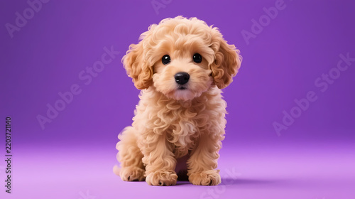 Fluffy light brown teddy puppy sitting