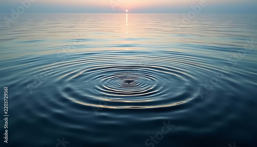 Gentle water ripples on calm blue sea surface at sunset isolated on transparent background.