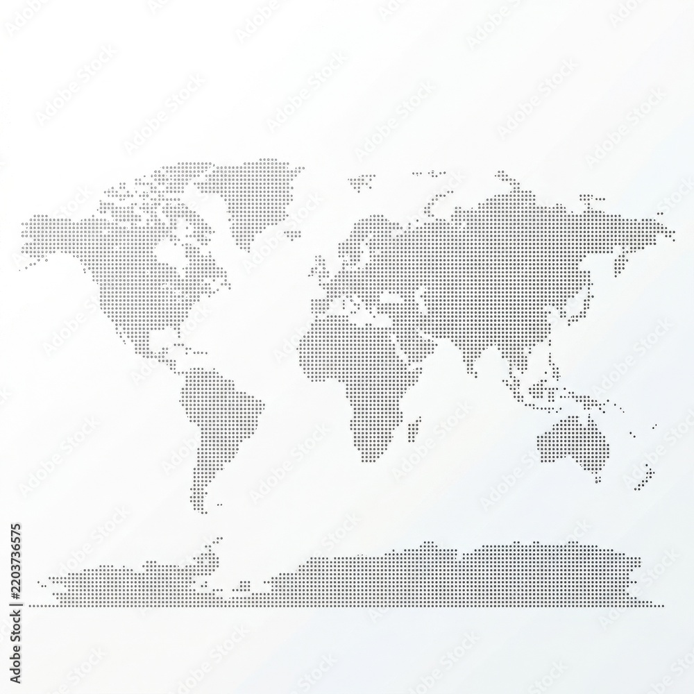 Fototapeta premium Dotted world map illustration with global continents and countries in a minimal style with copy space
