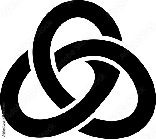 Abstract geometric symbol silhouette, interlocking triquetra knot icon, black vector graphic design element for branding and digital interface