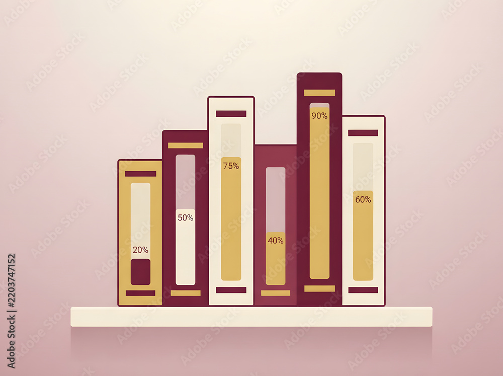 Obraz premium Reading progress tracker infographic elements — flat vector bookshelf template set