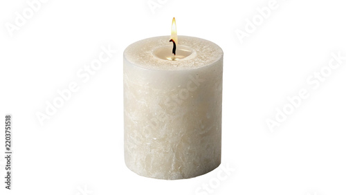 Single white cylindrical wax candle isolated on transparent background