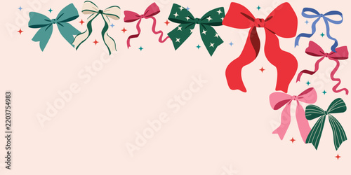 Decorative ribbon bow border with copy space