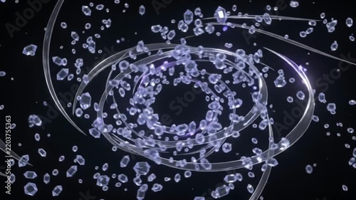 glowing diamonds swirling in spiral magic portal loop on black background