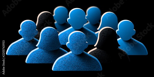 Blue Silhouettes Of People In A Crowd For Teamwork Concept.