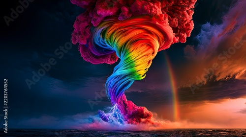 Colorful Tornado Formation Over Ocean at Sunset.