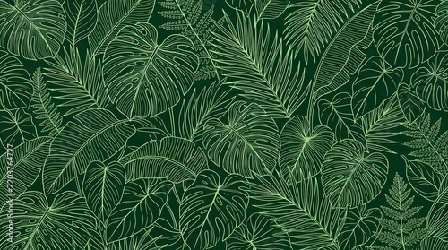 Dense Green Tropical Leaves Background for Nature Design.