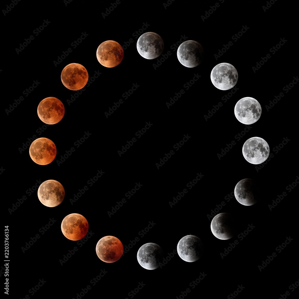 Obraz premium Crescent and full moon phases in circular arrangement