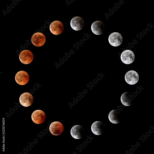 Crescent and full moon phases in circular arrangement