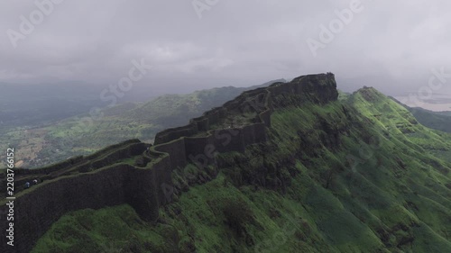 Aerial View of Rajgad Fort and Lush Sahyadri Mountains Maharashtra