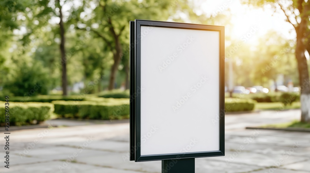 Fototapeta premium Empty white billboard standing in a sunlit park