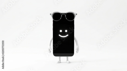 Cute Smartphone Character with Glasses and Smile.