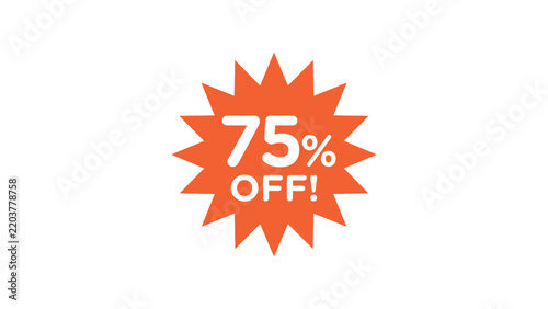 Bright Orange 75 Percent Off Starburst Retail Tag Vector Illustration. Isolated Sale Promotion Label Badge, Clearance discount Sign, and Marketing sticker Design Element.
