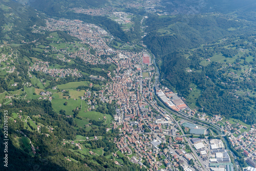 Gazzaniga and Vertova urban agglomerations in Seriana valley, Bergamo, Italy