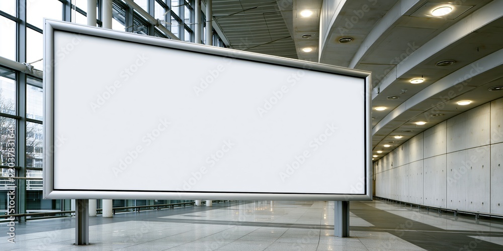 Obraz premium Empty blank billboard in modern airport terminal hallway