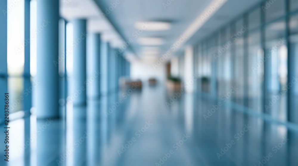 Obraz premium blurred modern office hallway with blue glass walls