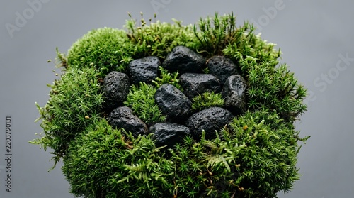 Lush Green Moss and Rock Garden Design.