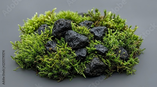 Lush Green Moss and Rock Arrangement for Landscaping.