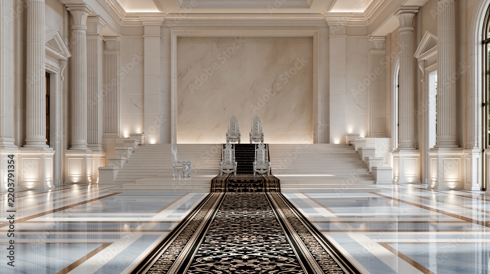 Obraz premium Grand marble throne room with ornate chairs and