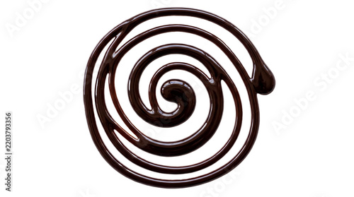 Drawn chocolate sauce spiral swirl isolated on transparent background.