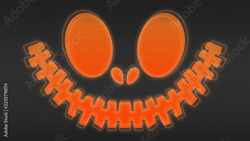 Neon Orange Spooky Halloween Smile Outline Futuristic Digital Glow Halftone Illustration