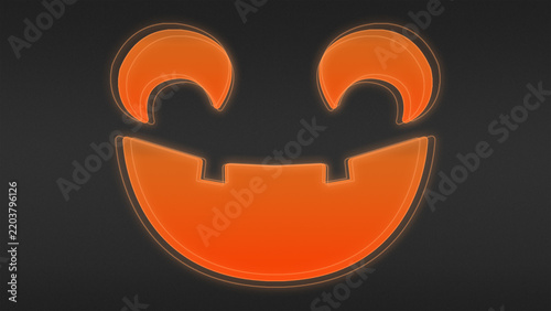 Neon Orange Spooky Halloween Smile Outline Futuristic Digital Glow Halftone Illustration