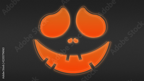 Neon Orange Spooky Halloween Smile Outline Futuristic Digital Glow Halftone Illustration