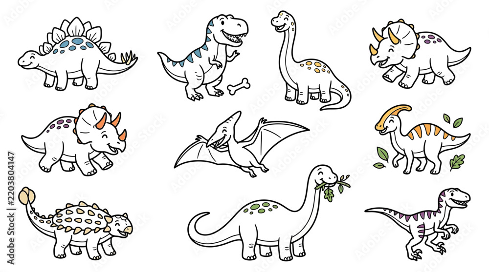 Obraz premium Cute Cartoon Dinosaur Collection