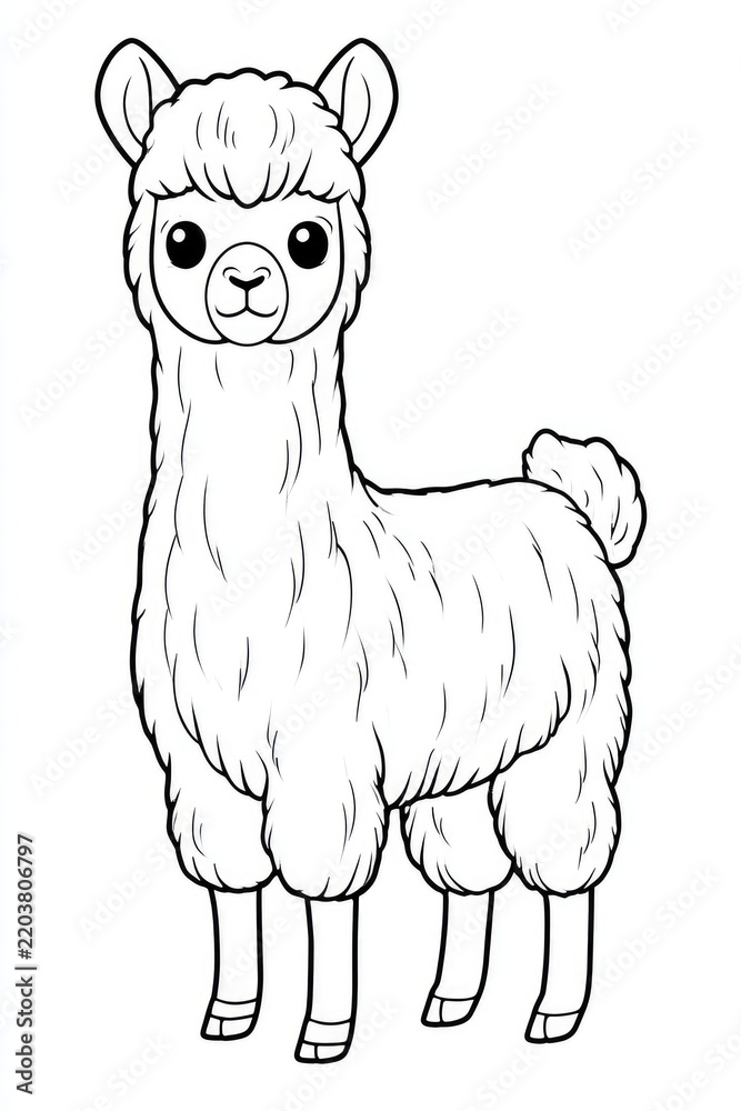 Obraz premium cute lama outline black and white line art illustration for coloring page