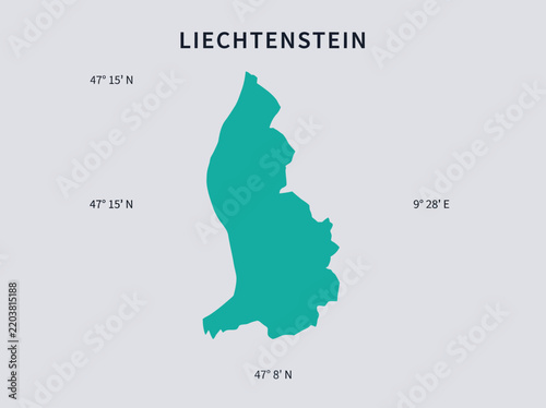 Bild auf Leinwand Minimalist Vector Map of Liechtenstein with Geographic Coordinates and Silhouett