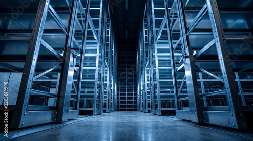 Empty Metal Storage Racks in Modern Industrial Warehouse