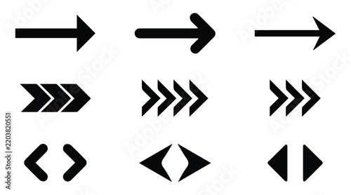 Modern black arrow and chevron collection with solid directional symbols for navigation, UI, websites, infographics, presentations, and graphic design.