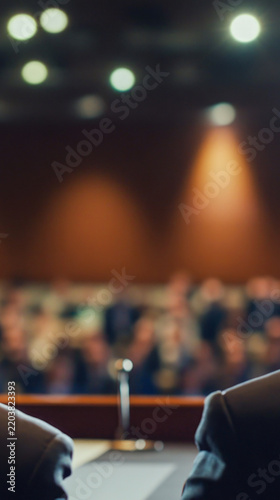 Two individuals posing with microphone in hand, possibly for an interview or performance vertical frame