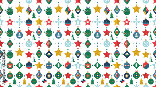 Seamless Pattern of Festive Holiday Ornaments and Stars