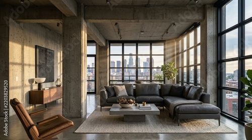 Modern Loft Apartment Interior with City View - Sunlight & Contemporary Design