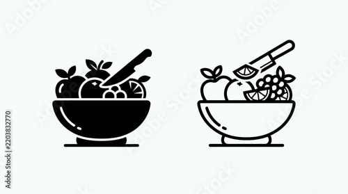 Minimalist Fruit Bowl Logo Icons Set, Clean Modern Vector Illustration for Health and Food Branding