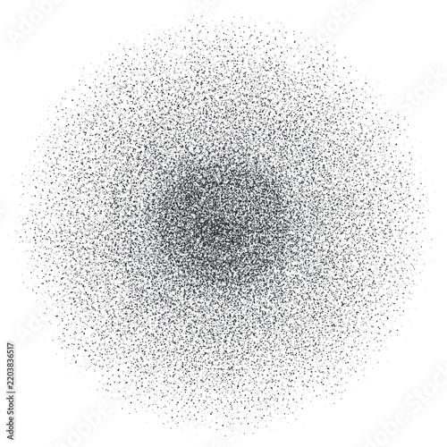 Noise grain spray radial gradient. Vector Round grain effect. Dot dissolve texture. Black stipple vector pattern background.